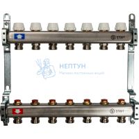 Коллекторная группа Stout для радиаторов без расходомеров на 7 контуров из нержавеющей стали