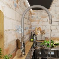 Смеситель для кухни Avrora Kitchen с высоким гибким изливом серый AV9002G