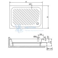 Душевой поддон 70*90*15 h 27 RGW B/CL-S /Прямоуг Ø60 (FW5-5)