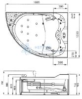 Акриловая ванна Gemy 170x170 асимметричная G9086 O R
