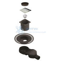 BERGES Трап водосток PLATZ Antik 100х100, золото хром, боковой выпуск S-сифон D50 H60 092160