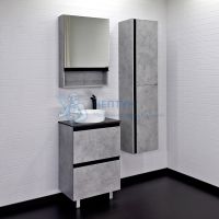 Тумба-умывальник Comforty Эдинбург-60Н бетон светлый с черной столешницей с раковиной 9111 00-00004767CF
