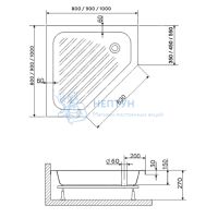 Душевой поддон 90*90*15 h27 RGW BT/CL-S /Трапеция Ø60 (FW5-5)