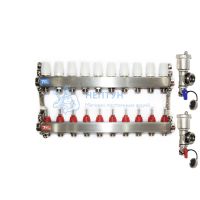 Коллекторная группа из нержавеющей стали с расходомерами в сборе без кранов на 10 контуров