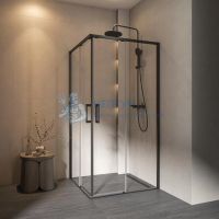 Душевой уголок LINDO, раздвижной с функцией soft close, квадратный, 100х100х195, хром