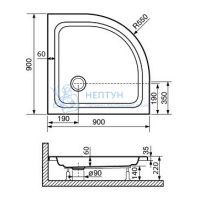 Душевой поддон 90*90*3.5 h 22 RGW STYLE Белый/Полукруг Ø90 (FW5-8)