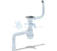 Сифон для мойки АНИ пласт Грот A1042SP15 3 1/2" 40 мм с отводом для стиральной машины