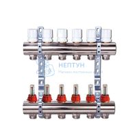 Коллекторная группа из латуни с расходомерами на 4 контура