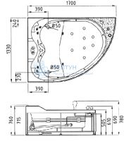 Акриловая ванна Gemy 170x170 асимметричная G9086 O L
