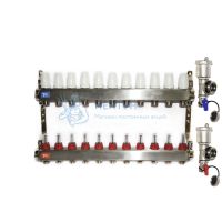 Коллекторная группа из нержавеющей стали с расходомерами в сборе без кранов на 11 контуров