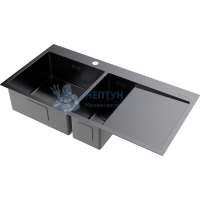 Прямоугольная полуторная мойка Omoikiri Akisame 100-2-L Вороненая сталь 4973103