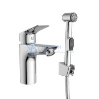 Смеситель для раковины без донного клапана с гигиеническим душем BelBagno DUE-LVM/HGN-CRM-W0