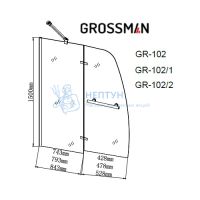 Шторка для ванны Grossman GR-102/2 (150х110) распашная, профиль хром, стекло прозрачное