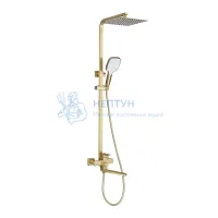 Душевая система Prohanss P30.24.03 для ванны и душа с тропическим душем поворотный излив 25см, золотой сатин