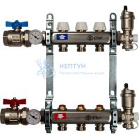 Коллекторная группа Stout для радиаторов в сборе без расходомеров на 3 контура из нержавеющей стали