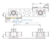 Пресс-тройник 20x1/2x20 двойной с креплением Comisa