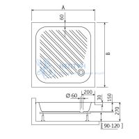 Душевой поддон 80*80*15 h27 RGW B/CL-S /Квадрат Ø60 (FW5-5) (открыт.)