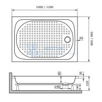 Душевой поддон 80*100*6 h3.5 RGW LUX/TN /Прямоуг Ø60 (FW5-8) (открыт.)