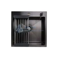 Мойка для кухни врезная Agata B5050-AR 500х500х210х3,0 см графит, с круглым отверстием, сифон, коландер, дозатор