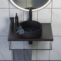 Столешница для ванной Uperwood Tanos с накладной раковиной Round и кронштейнами 60 см, бук темный 2910210402