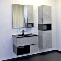 Тумба-умывальник Comforty Франкфурт-75 бетон светлый с черной раковиной 75E 00-00011082CF