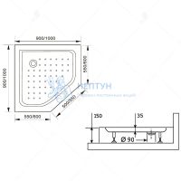 Душевой поддон 100*100 RGW LUX/TN-TR /Трапеция Ø90 (для PA-86)