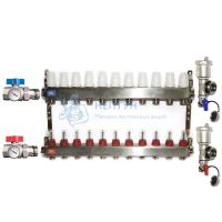 Коллекторная группа из нержавеющей стали с расходомерами в сборе на 11 контуров