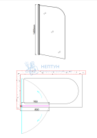 Душевая шторка на ванну Taliente TA-0814MP(L) 80х140 стекло рифленое 6 мм