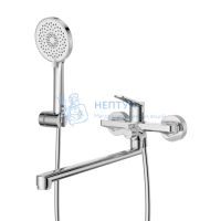 Смеситель для ванны и душа с длинным изливом в комплекте с ручным душем, шлангом и держателем BelBagno UNIQUE-VASM-L-CRM