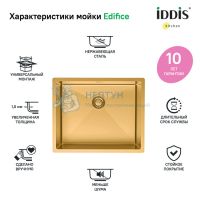 Мойка нерж.сталь, универсального монтажа, матовое золото, 540*440, Edifice, Iddis EDI54B0i77