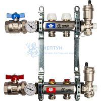 Коллекторная группа Stout для радиаторов в сборе без расходомеров на 2 контура из нержавеющей стали