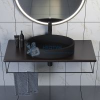 Столешница для ванной Uperwood Tanos с накладной раковиной Rome и кронштейнами 100 см, бук темный 2910210410