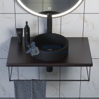 Столешница для ванной Uperwood Tanos с накладной раковиной Round и кронштейнами 70 см, бук темный 2910210404